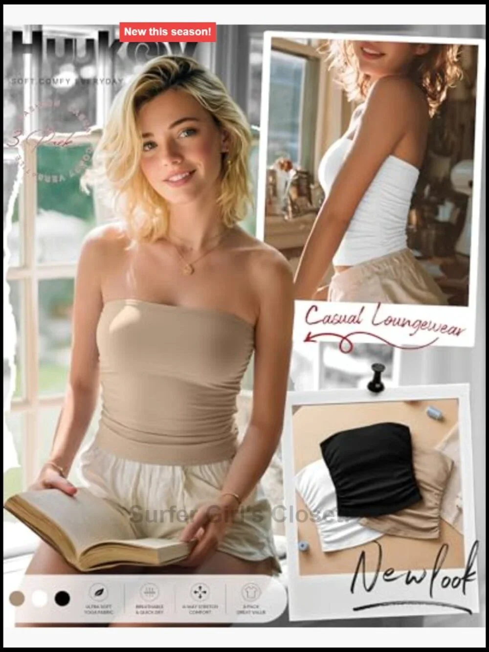3 Pack Strapless Tube Tops Bandeau for Women, Soft Stretch Long Tube Tops